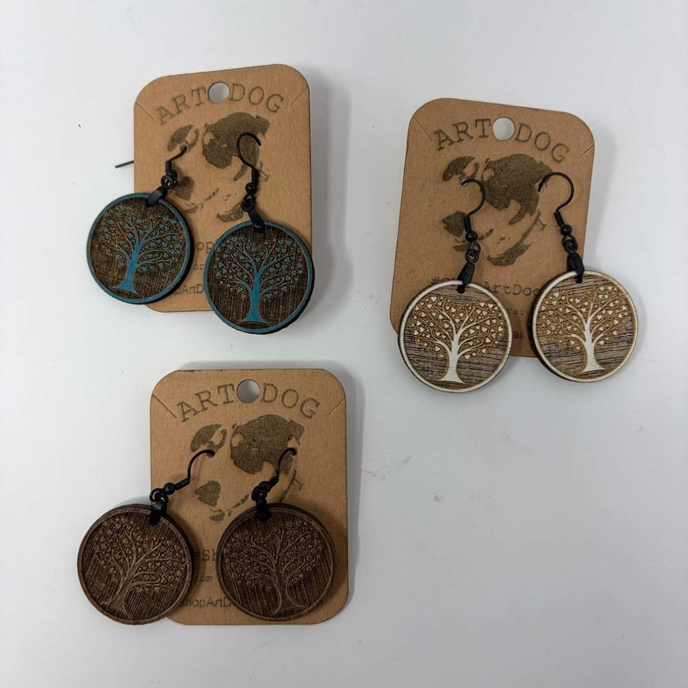Tree of Life Artisan Wood Earrings One Set You Pick Your Color @ Checkout NWT